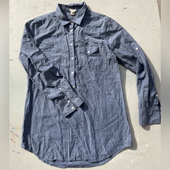 Women's J Crew Blouse Shirt Top Chambray Blue Denim S Button Casual Business - Picture 4 of 11